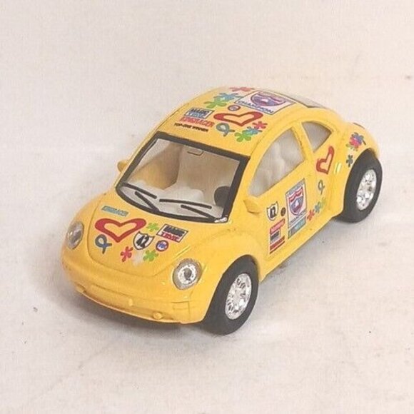 Micro Volkswagon VW Beetle Bug Pull Back Diecast Yellow Works Good Condition - Picture 3 of 9